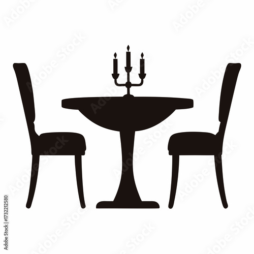 Silhouette of dining table set with candlestick isolated on a white background