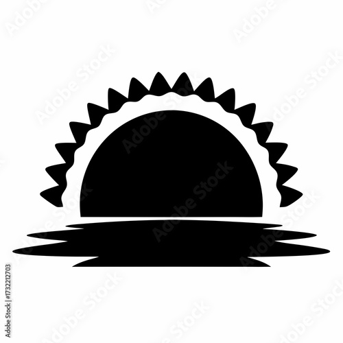 Silhouette of sun or moon rising over water, abstract design illustration