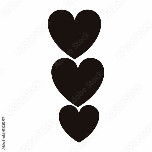 Three dark hearts stacked vertically on top of each other in sequence