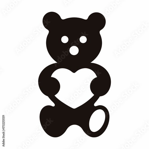 Simple stylized teddy bear holding a heart shape, perfect for a logo