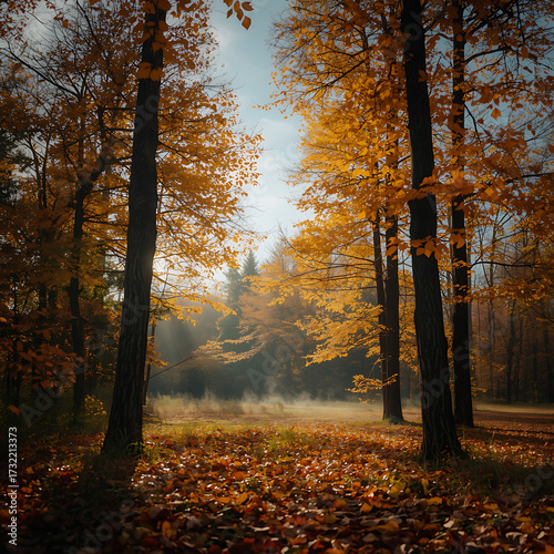 autumn forest in the morning