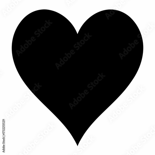 Solid black heart symbol on a white background expressing love and affection