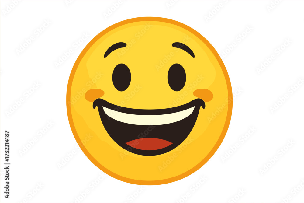 Fototapeta premium Beaming face with smiling eyes emoji. Happy emoticon with a big grin. Joyful smiley character vector icon. Cute cartoon illustration for social media and online chat.