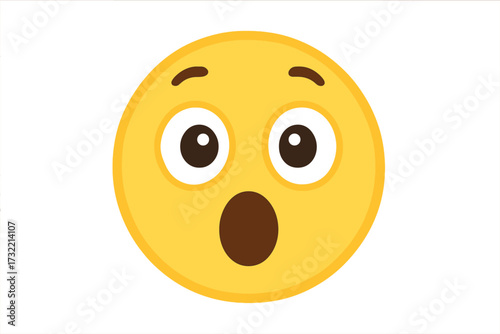 Surprised emoji vector icon. Astonished emoticon with open mouth and wide eyes. Shock expression smiley concept for chat and web. Wow and omg emotion illustration.