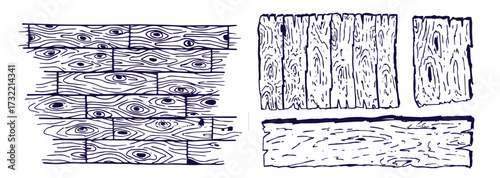 Wood rings. Round tree trunk cut with growth lines, wooden circle log with natural textured surface, carpentry material flat style. Vector isolated set