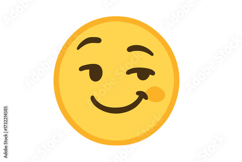 Smirking face emoji vector icon. Flirting or smug emoticon with a mischievous expression. Cartoon smiley character for teasing, suggestive or playful mood. Yellow emotion illustration.
