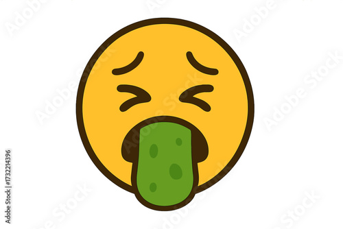 Vomiting face emoji vector icon. Grossed out, puke, sick emoticon. Nauseous, unwell character smiley. Concept for illness, food poisoning, disgust. Flat cartoon illustration.