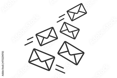 Email marketing concept with flying letters. Receiving mails, messages, notifications. Junk mail, spam, newsletter and advertising business correspondence vector illustration.