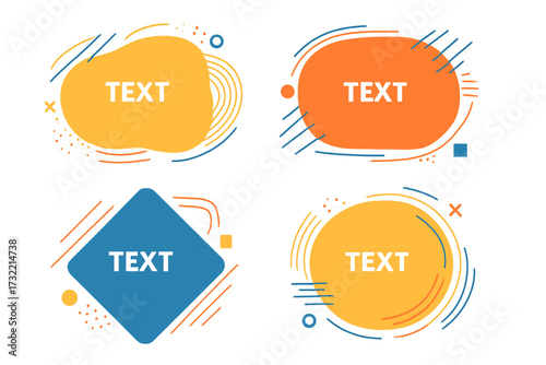 Set of modern abstract vector text boxes. Colorful graphic design elements for placing text. Dynamic liquid shapes, geometric frames with linear strokes. Banner template pack.