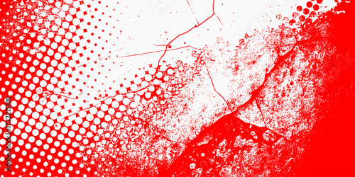  Abstract of Exploding Red Grungy Splatters, Cracked Textures, and Dynamic Halftone Patterns for a Bold, Textured Grunge Background Design For Graphic Backdrops.