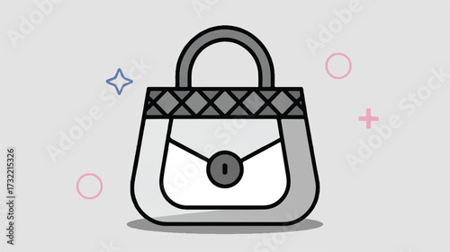 A minimalist cartoon illustration of a handbag in a flat design style.  
