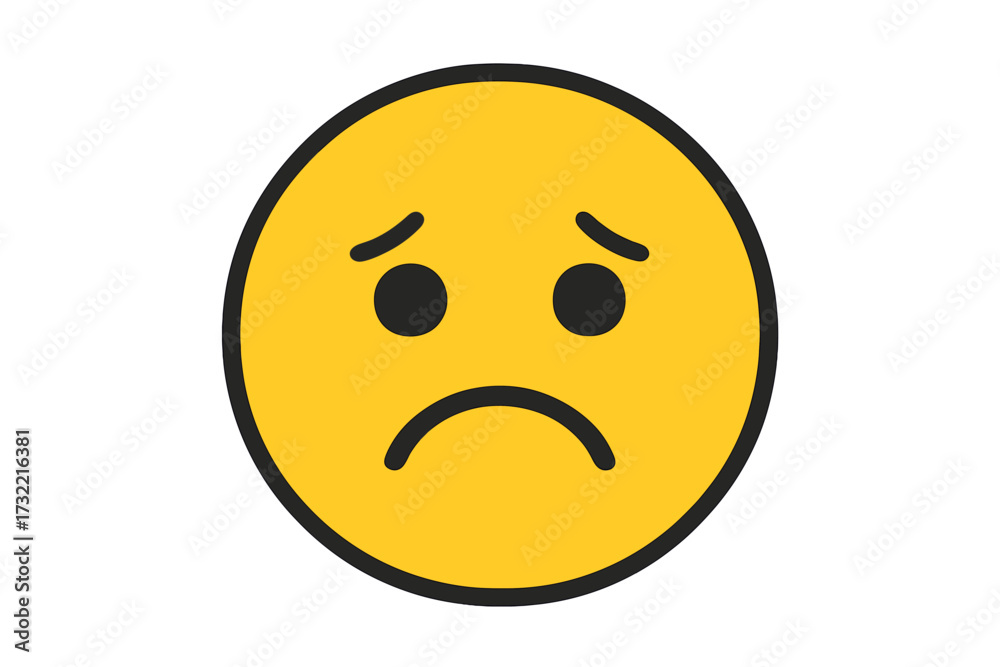 Fototapeta premium Sad emoticon. Vector social media icon of an unhappy face expressing sadness, unhappiness, depression, and grief. Concept for negative feedback, bad review or disappointment.
