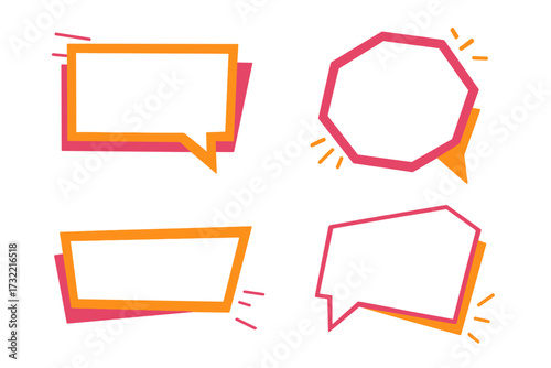 Set of modern geometric text frames and speech bubbles. Trendy vector banner elements for quotes and messages. Colorful dialogue box templates for your own text copy space.