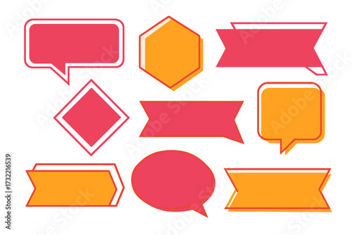 Set of modern text frame shapes. Geometric vector trendy elements. Template graphics with speech bubbles. Banners with frames for your own text. Quote box collection.