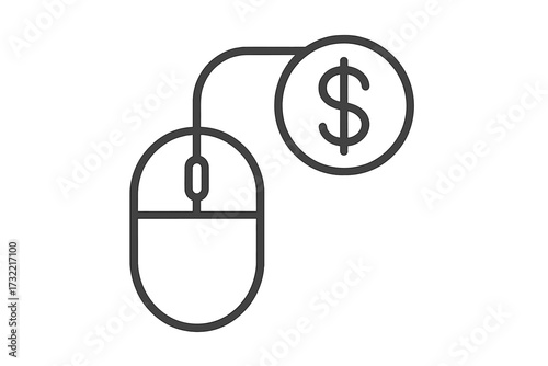 Pay Per Click PPC vector line icon. Cost Per Click CPC concept. Mouse click with dollar coin symbol. Online advertising and digital marketing business monetization strategy.
