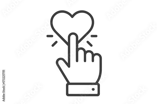 Hand pointer clicking a heart icon. Like button for social media. User engagement and feedback concept. Favorite, love, and rating symbol. Vote, approve, and follow idea.