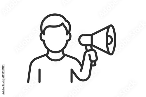 Man with megaphone line icon. Vector illustration for brand ambassador, social media influencer, public speaker. Concept for marketing, promotion, and product announcement.
