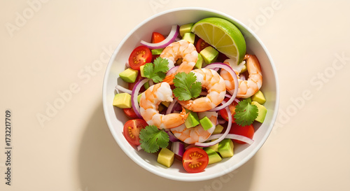Shrimp Ceviche Salad Fresh Healthy Mexican Food Top Down Copy Space