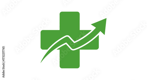 Growth in Healthcare concept: Illustration of a plus sign and rising arrow