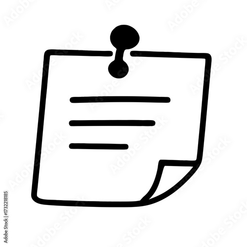 Note paper with thumbtack: A hand-drawn note paper pinned to the surface, simple outline in black ink for a visual representation of reminders, tasks, and ideas.