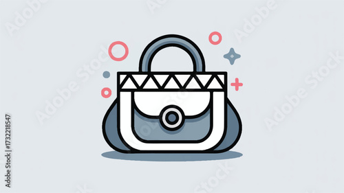 A minimalist cartoon illustration of a handbag in a flat design style.  