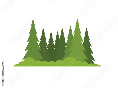 Pine forest scene flat vector illustration