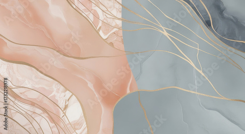Elegant abstract marble pastel background with gold lines