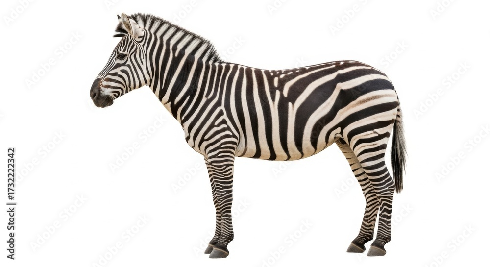 Fototapeta premium Zebra Standing in White Background with Black and White Stripes