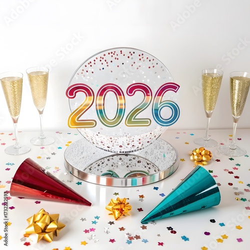 Colorful 2026 balloons and party supplies for new year celebration