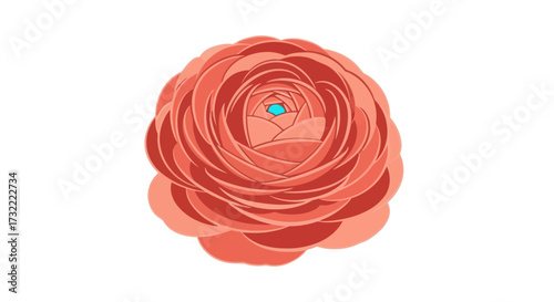 Stylized salmon flower with teal center on white