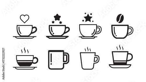 Set of minimalist coffee cup icons simple line art vector design perfect for cafe menus and mobile app interfaces