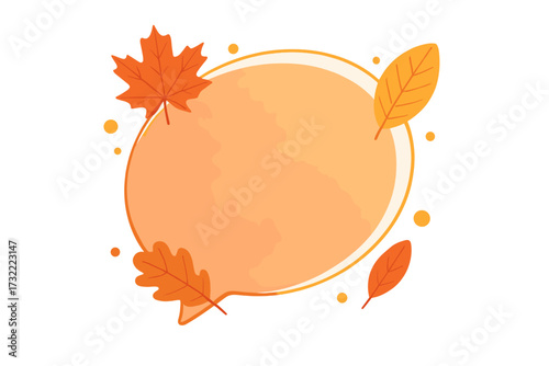 Autumn sale promo trendy design concept. Vector translucent speech bubble with falling leaves for seasonal discount banners. Empty fall frame illustration with a transparent background.
