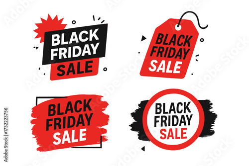 Black Friday sale banners set vector. Collection of discount tags, labels, and stickers. Promotion graphic design elements. Special offer advertising badge collection.
