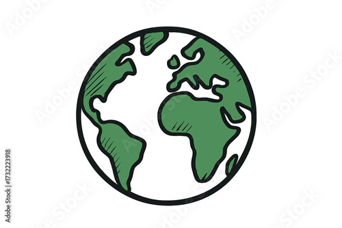 Earth globe doodle vector illustration. Hand-drawn planet symbol for ecology and environment. Global travel icon. Save the world concept for Earth Day. Green nature eco design.