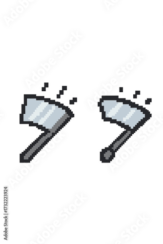 Car wiper pixel art icon set. Windshield cleaning animation sprite. 8-bit retro gaming asset. Squeegee glass cleaner symbol. Automobile part vector graphic on transparent background.
