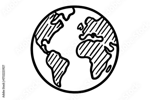Earth globe line art icon. Hand drawn planet sketch. World map doodle for global business, international travel or environment concept. Simple vector illustration of ecology.