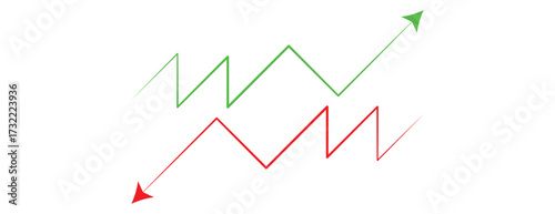 Zigzag Market Arrow Chart Showing Green Upward Growth and Red Downward Loss, Business Vector Graphic