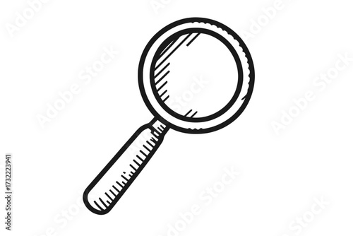 Magnifying glass icon hand drawn doodle. Search, find, and research concept. Loupe for investigation, inspection, and analysis. Zoom tool symbol. Scrutiny and discovery vector.