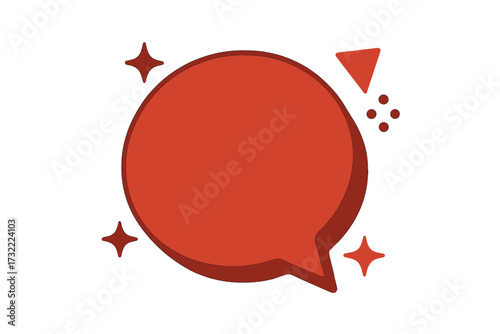 Red speech bubble for sales and special offers. 3D comic dialogue box for promotion and advertising. Vector price tag sticker for discounts. Trendy geometric banner element.