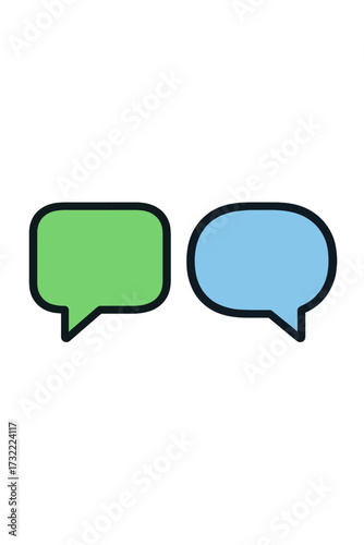 Two speech bubble icons for chat and messaging apps. Vector graphic of dialogue symbols. Concept for communication, conversation, discussion, social media comments. Flat design.