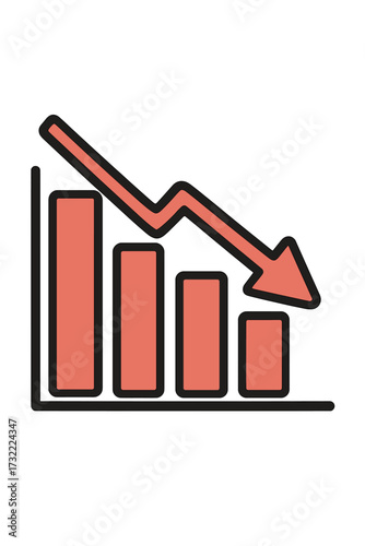 Decrease icon showing financial loss, market crash and business failure. Concept of economic crisis and recession. Arrow down on a chart represents decline, sales drop and investment loss.