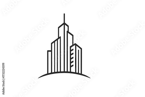 Real estate logo design with skyscraper buildings skyline. Minimalist vector icon for construction or property company. Modern urban architecture symbol for finance business.