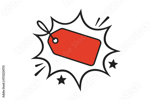 Sale tag comic explosion vector icon. Red price label in pop art style. Special offer or discount promotion sticker. Shopping badge for black friday. Bang boom graphic design.