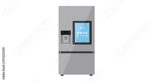 Smart Refrigerator with Touchscreen Display and Water Dispenser.
