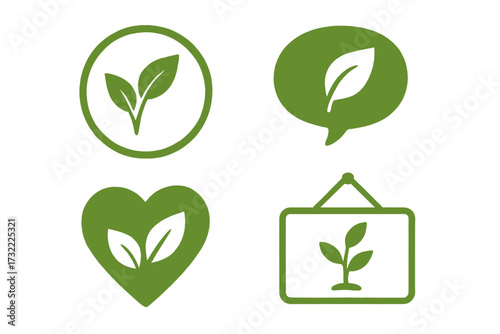 Set of organic food and vegan lifestyle labels. Eco friendly green stamps for healthy products. Farm fresh bio icon collection with textured heart, bubble and circle symbols.