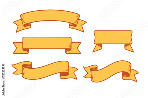 Set of vintage ribbon banners. Retro scroll collection for titles. Old label design elements. Classic blank insignia shapes. Vector graphic template for text, logo or decoration.