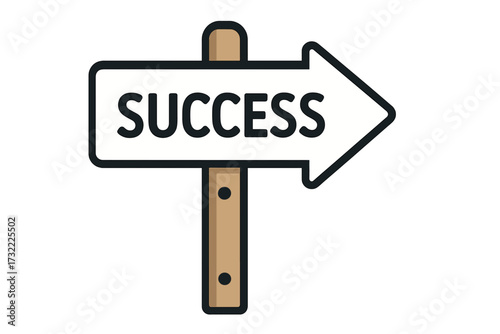 Success direction signpost arrow. Business concept for guidance, achievement, and strategy. Metaphor for career path, reaching goals, motivation, growth, and finding the way.