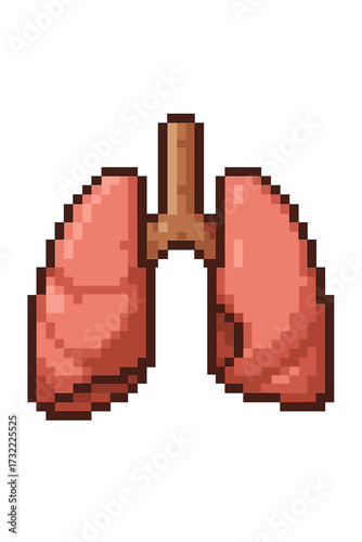 Lungs pixel art icon. Human organ anatomy. Respiratory system symbol. Health medicine science. Breath sign. Pulmonology concept. Asthma disease. 8bit retro game vector cartoon.