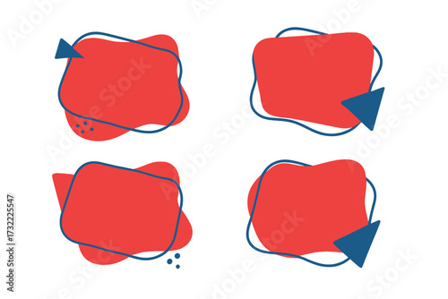 Vector set of abstract geometric banners. Special offer and sale tags collection. Red and blue trendy liquid bubble shapes for price labels. Modern retro promo design elements.