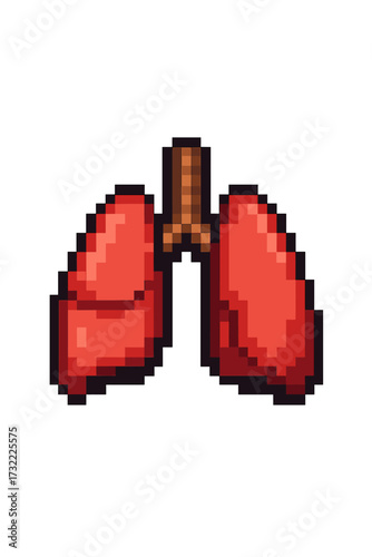 Pixel art lungs icon. 8-bit retro video game style human organ. Respiratory system anatomy symbol. Medical health care, pulmonology concept. Vector cartoon illustration.